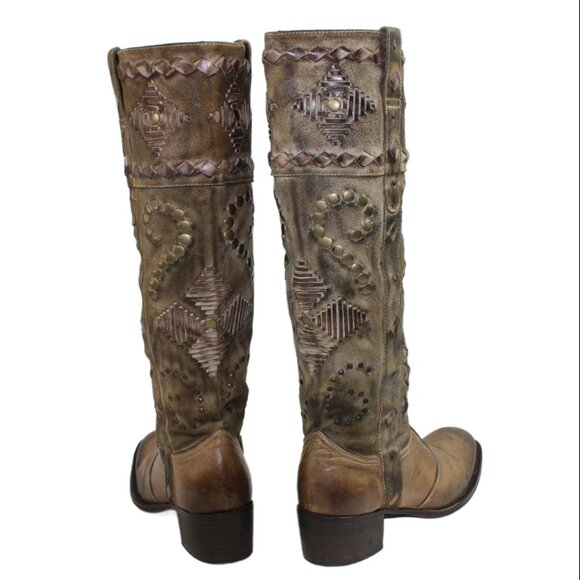 Mark Nason Lovell Vintage Tan Washed Leather Studded Boots, Size 5.5 - Picture 9 of 12